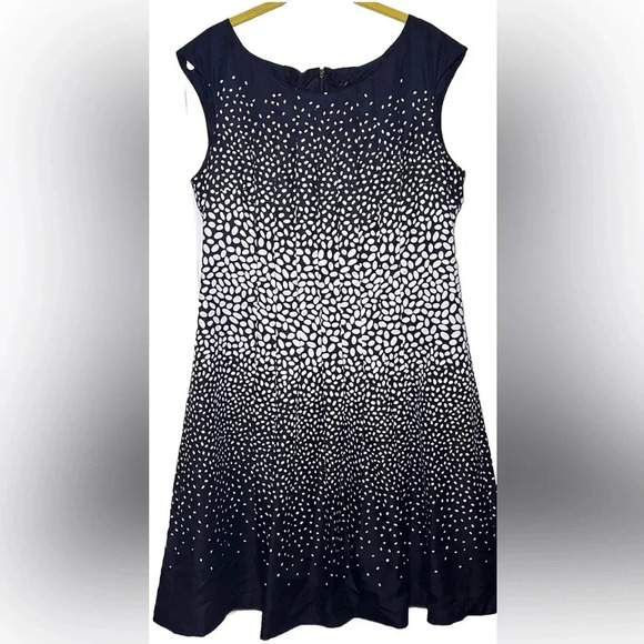 Ann Taylor Black White Ombre Pebble Polka Dot Flared Pleated Dress Size 12 - Picture 1 of 8